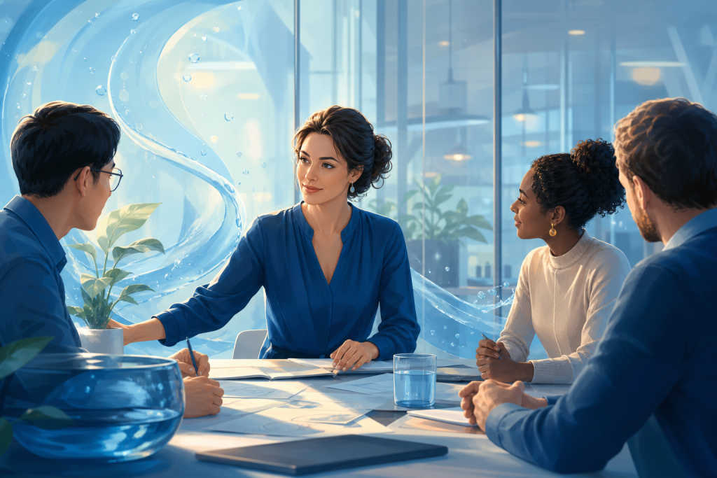 Water personality professional supporting a collaborative workplace team