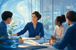 Water personality professional supporting a collaborative workplace team